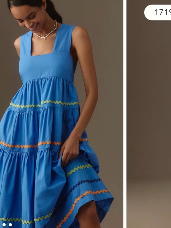 Anthropologie Dresses & Skirts - Anthropologie Helena SquareNeck Tiered Midi Dress Smocked Scallop Blue XS